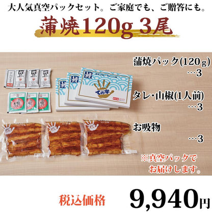 うなぎ 化粧箱入り国産蒲焼 120g×3セット